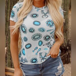 Western Turquoise Printed Summer Tee